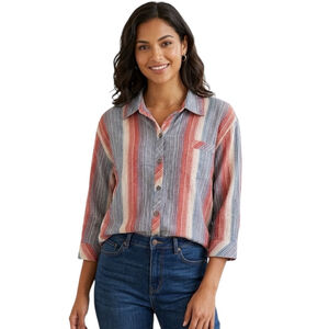 NorthStyle Striped Button Front Shirt 2X Cotton Boho Casual Top